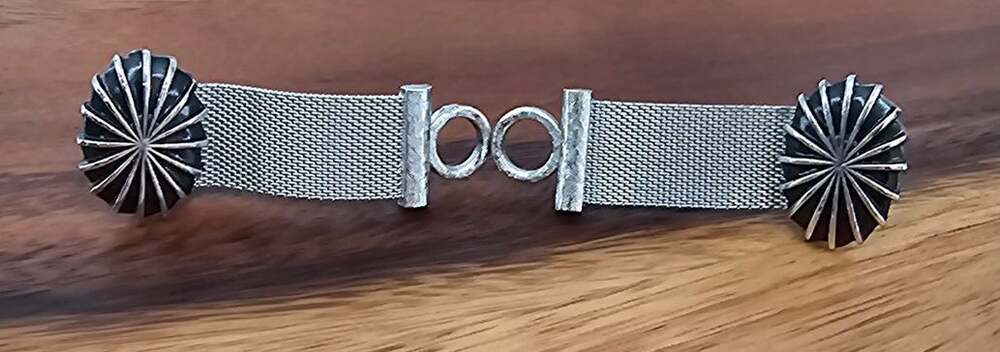 Vintage Dante Wrap Around Mesh Chain Cufflinks, Silver Tone with Black Sunburst